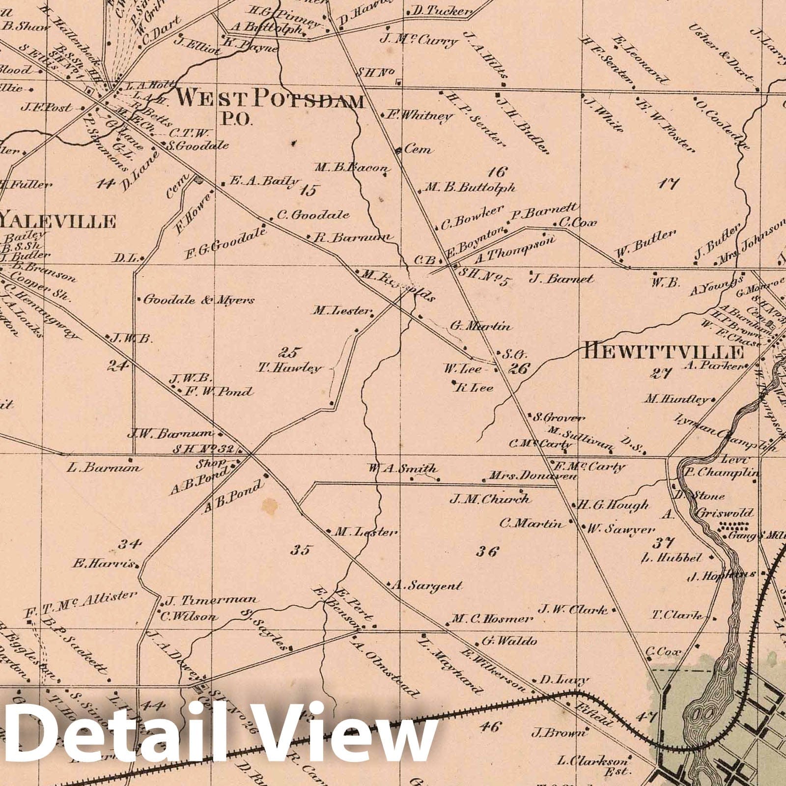 Potsdam, Saint Lawrence County, New York - Property Map, 1865