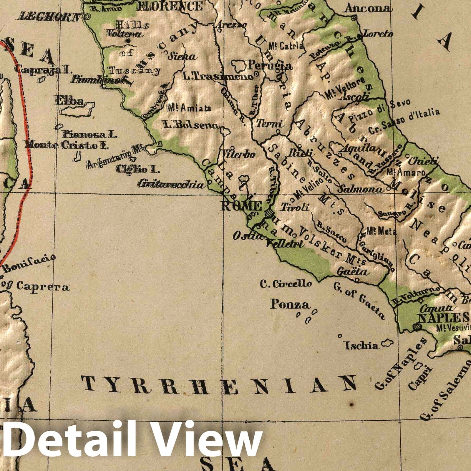 Italy - Physical Map, 1880 - Historical Atlas Print