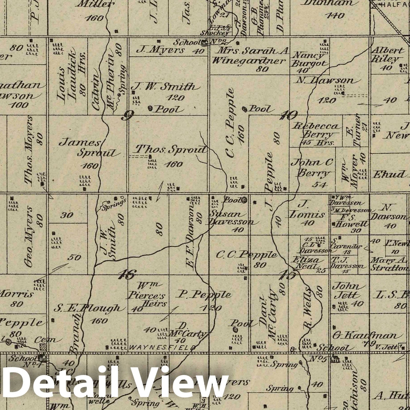 Historic Map : 1880 Wayne Township, Auglaize County, Ohio. - Vintage Wall Art