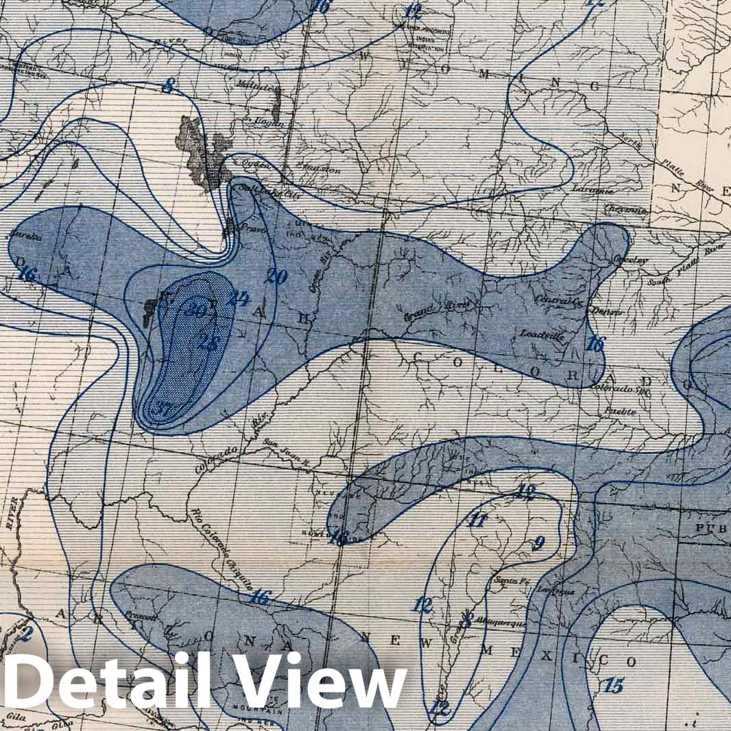 Pacific Slope, Western United States - Climate Map, 1888 - Historical Rainfall Print