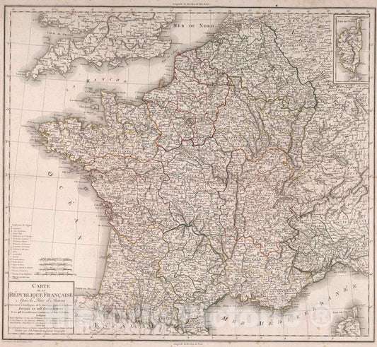 Historic Map : France, 1804 Carte de la Republique Francaise Apres la paix d'Amiens , Vintage Wall Art