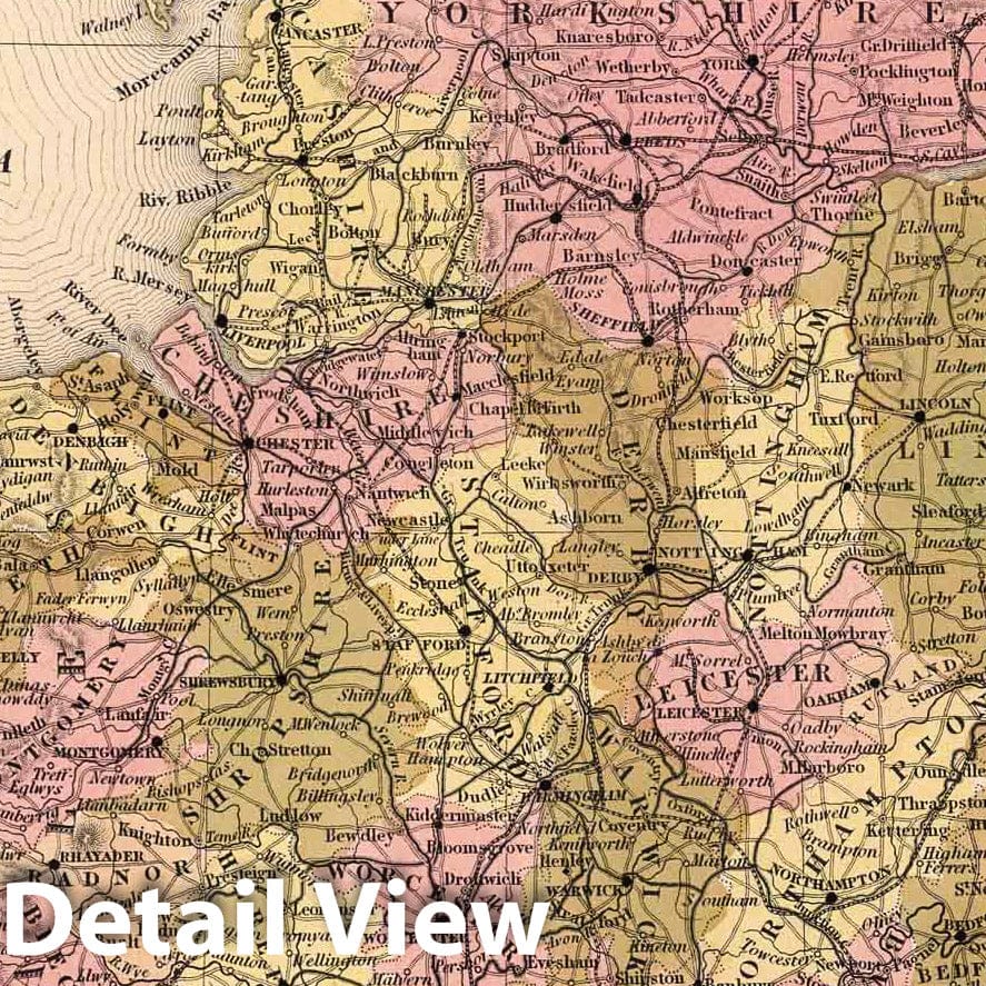 England with Insets: Environs of Liverpool and London, 1850 - Historical Map Print