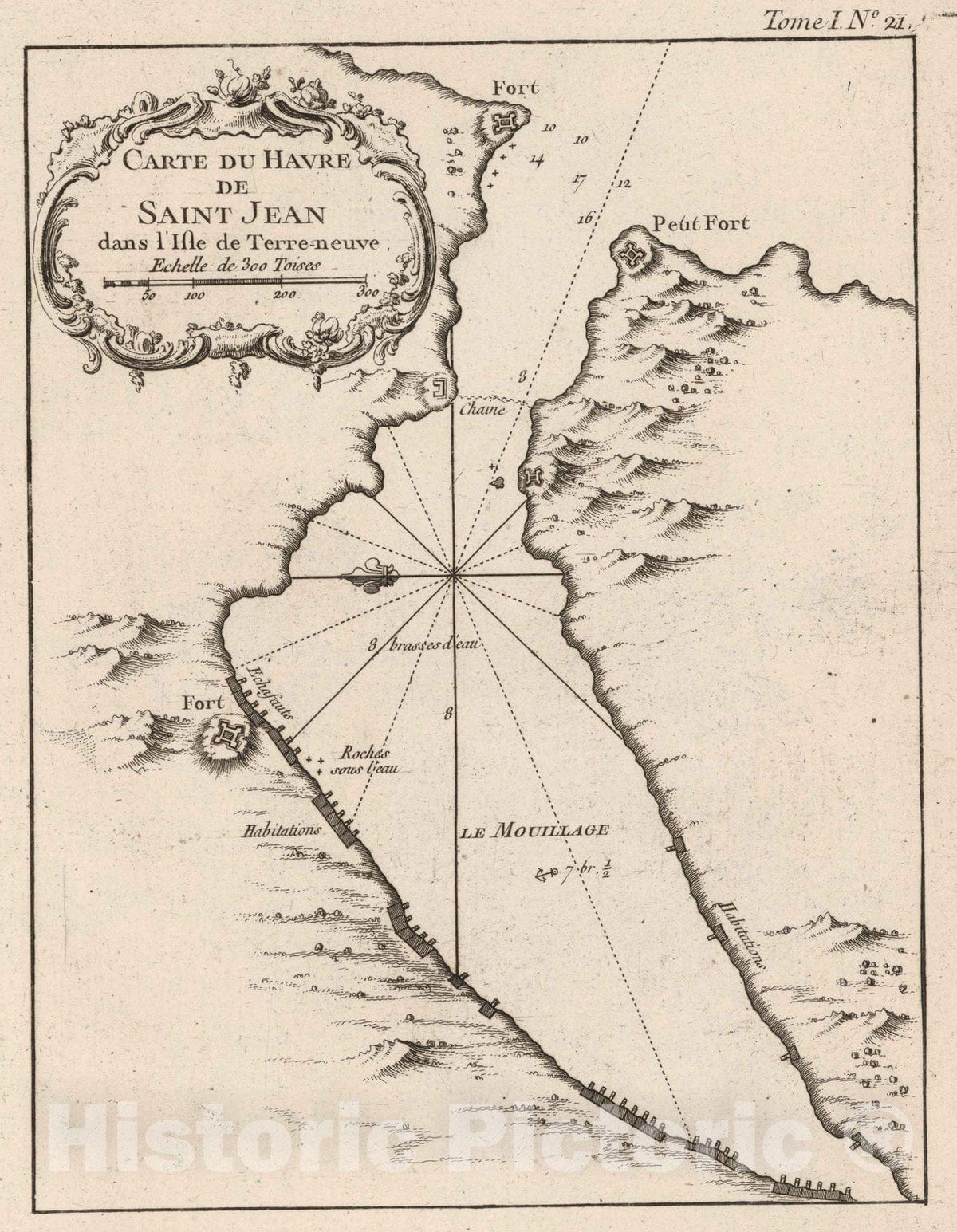 Historic Map : Chart Atlas - 1764 Carte Du Havre De Saint Jean : dans l'Isle de Terre-neuve - Vintage Wall Art