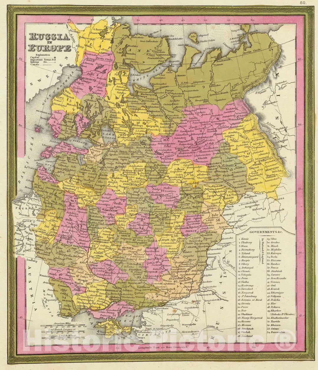 Historic Map : 1846 Russia in Europe : Vintage Wall Art