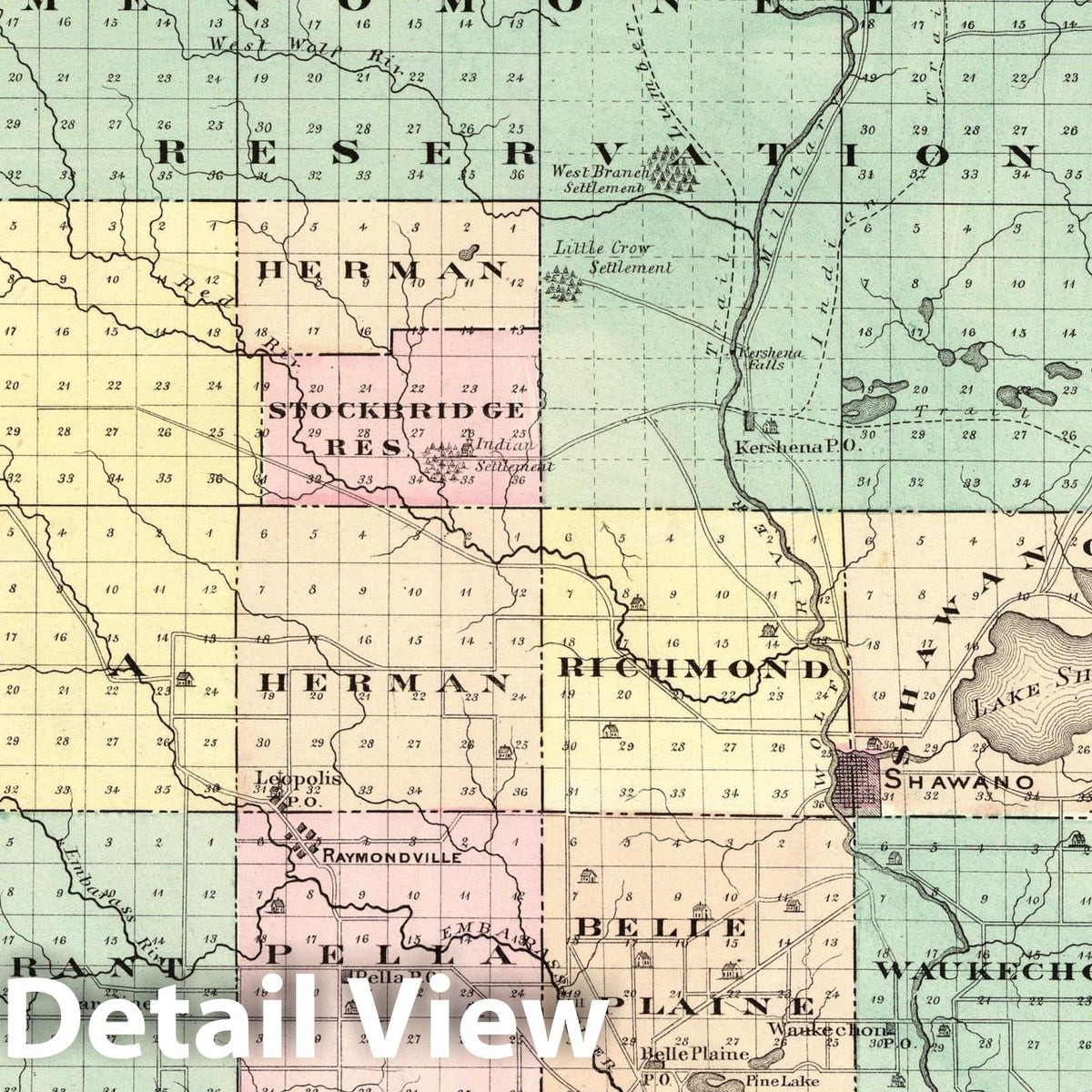 Shawano County, Wisconsin - Geologic Map, 1878 - Historical Atlas Print