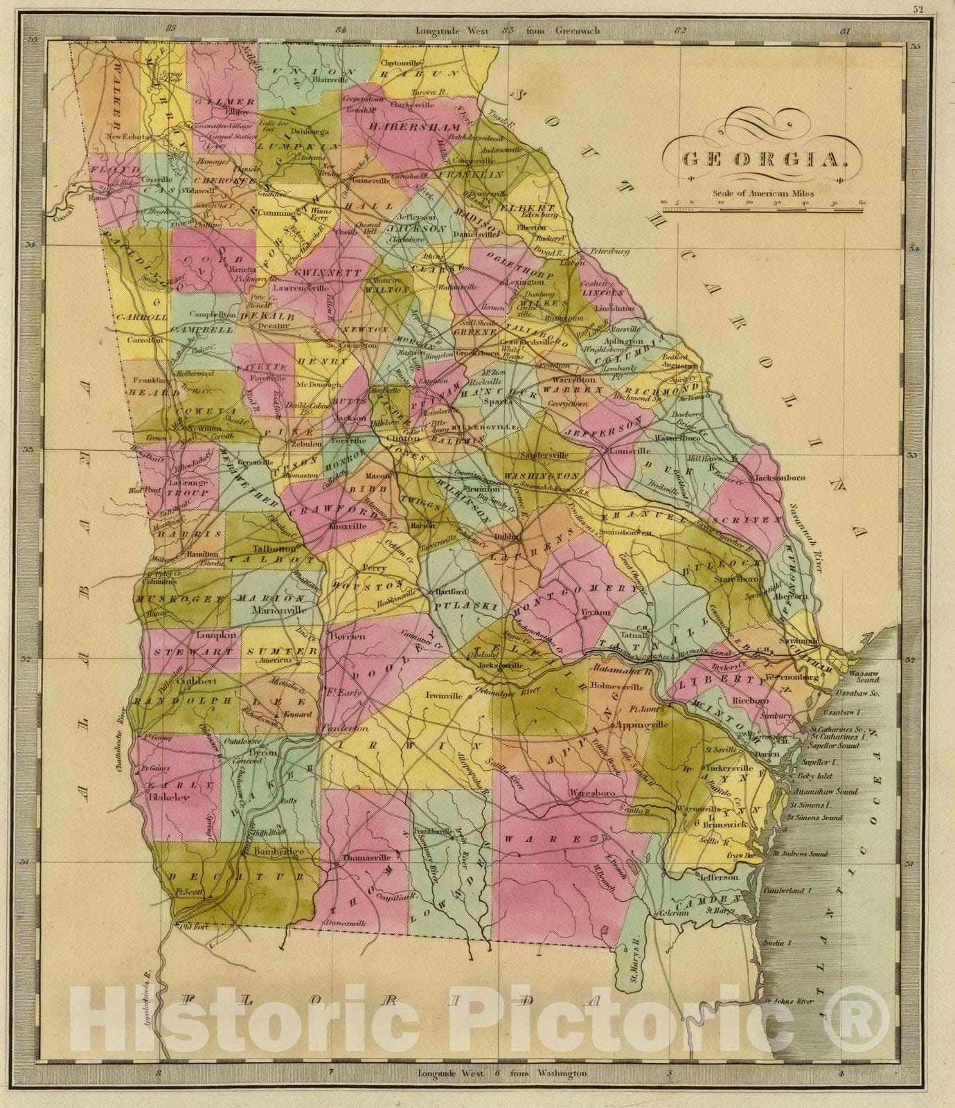 Historic Map : 1840 Georgia. - Vintage Wall Art