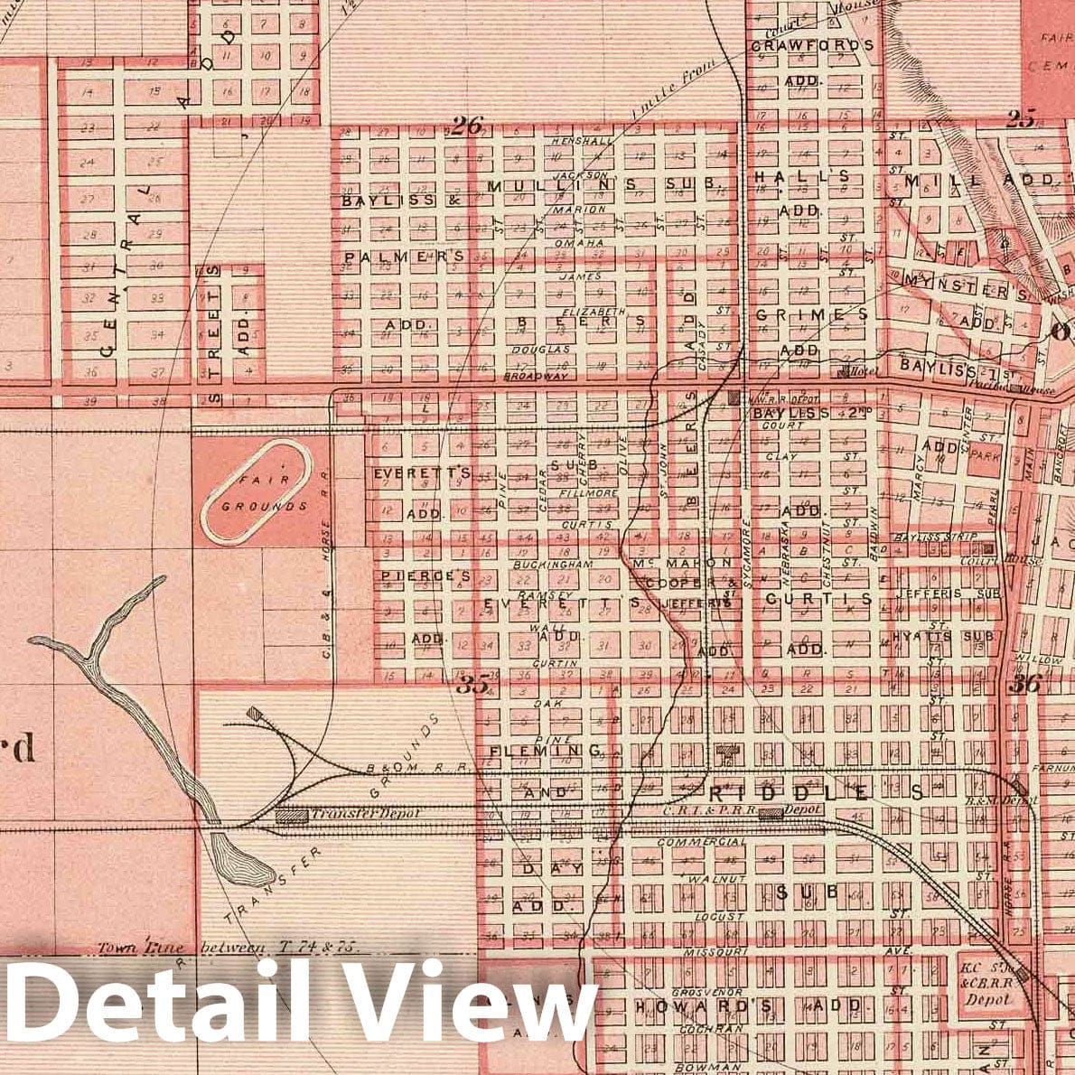 Council Bluffs, Pottawattamie County, Iowa 1875 Historical Map Print