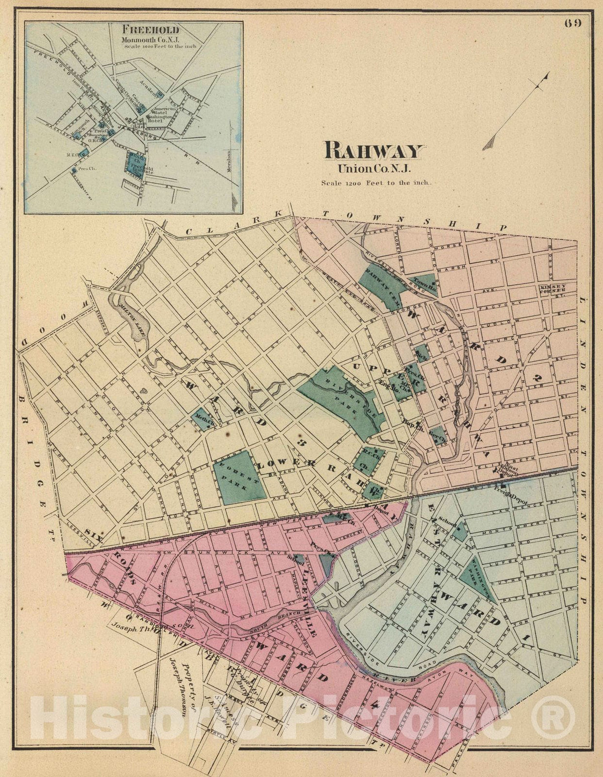 Historic Map : 1872 Rahway, N.J. - Vintage Wall Art