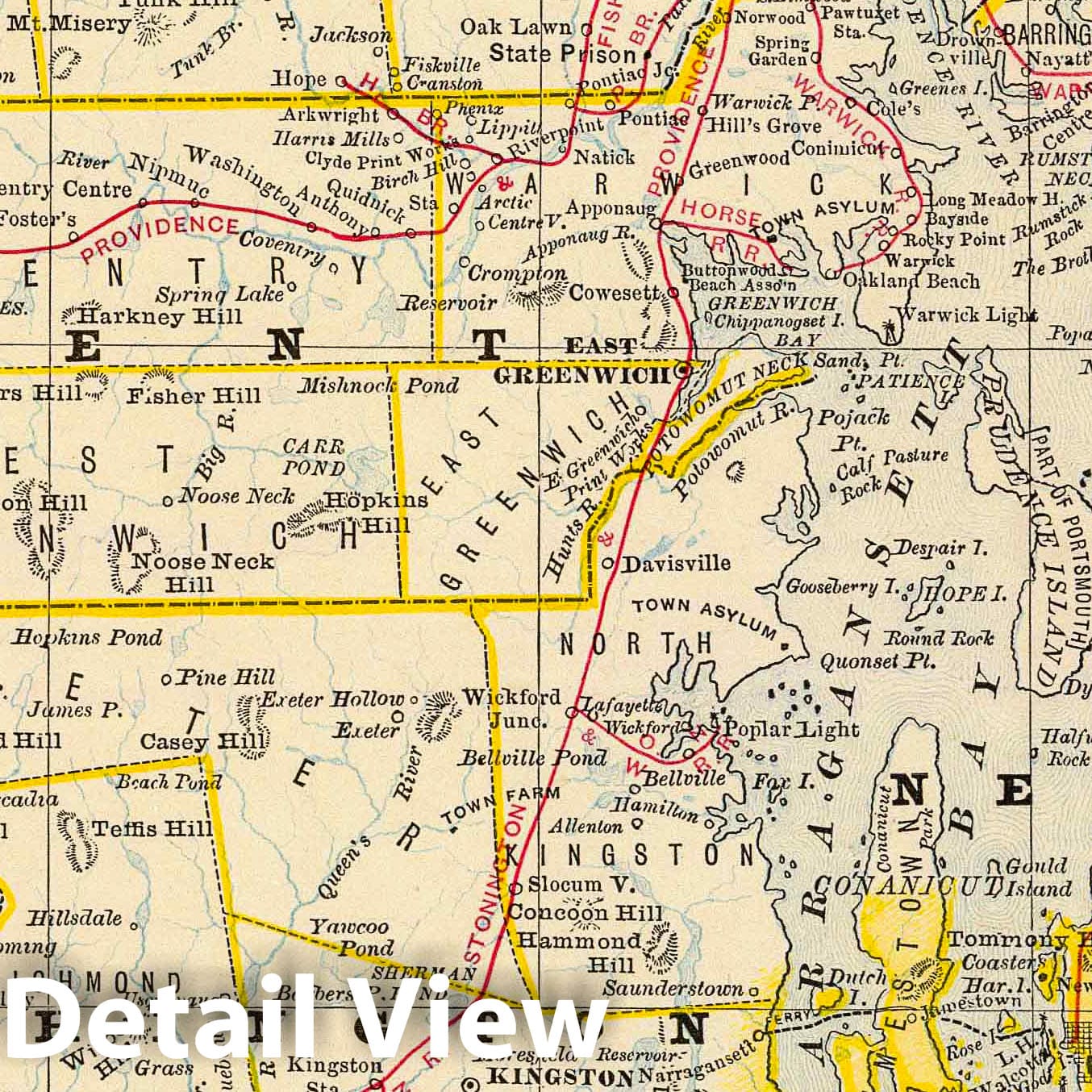 Rhode Island - Railroad Map, 1879 - Historical Map Print
