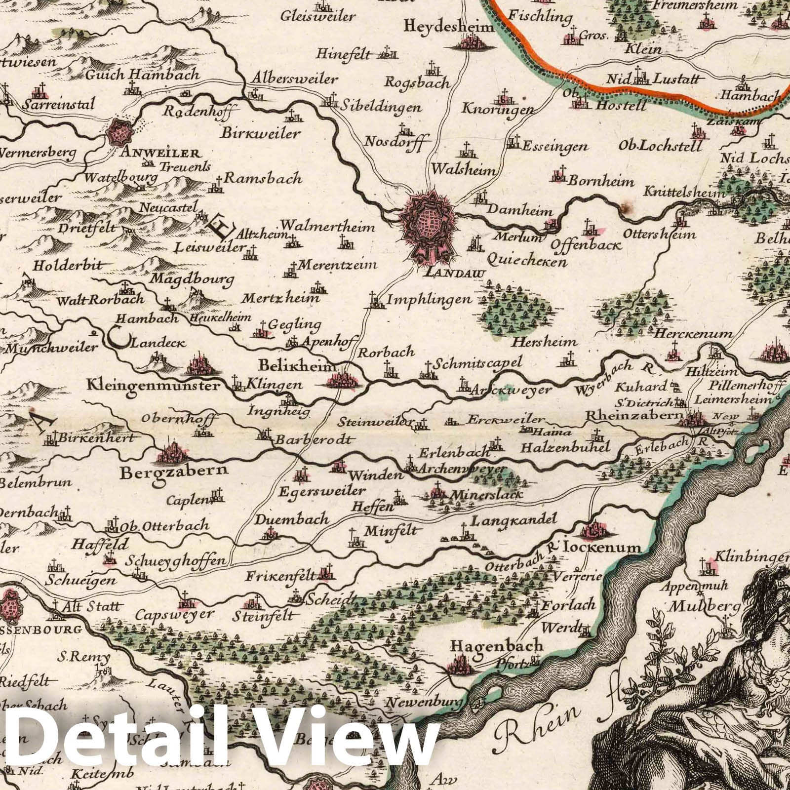 Regions between Rhine, Saar, Moselle, and Lower Alsace (1705) - Historical Map Print