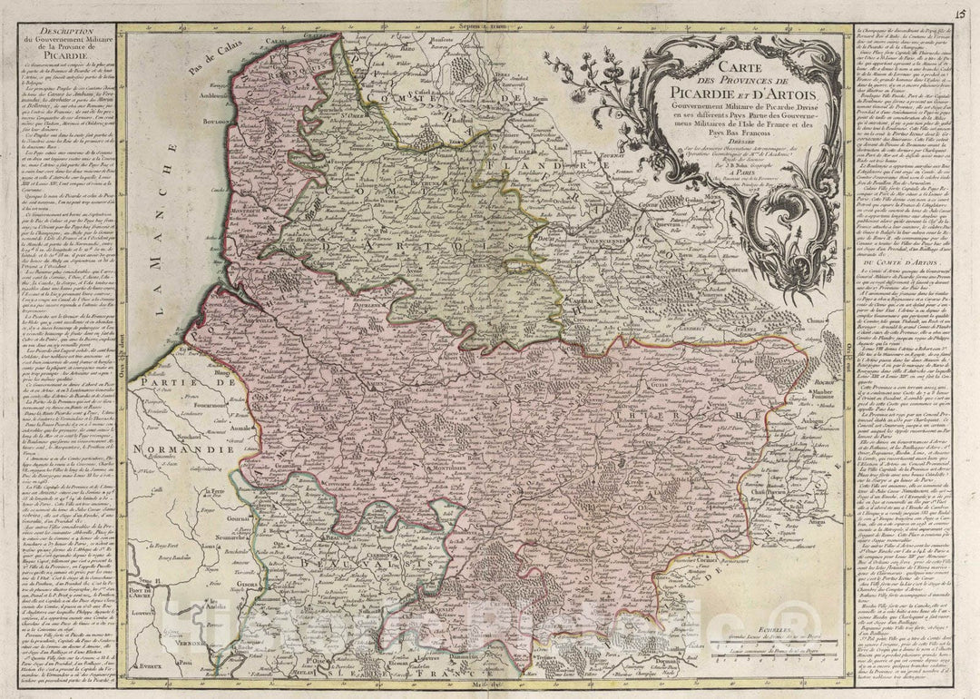 Historic Wall Map : France, , Europe 1775 Carte des provinces de Picardie et D'Artois , Vintage Wall Art