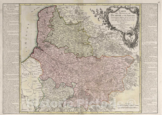 Historic Wall Map : France, , Europe 1775 Carte des provinces de Picardie et D'Artois , Vintage Wall Art