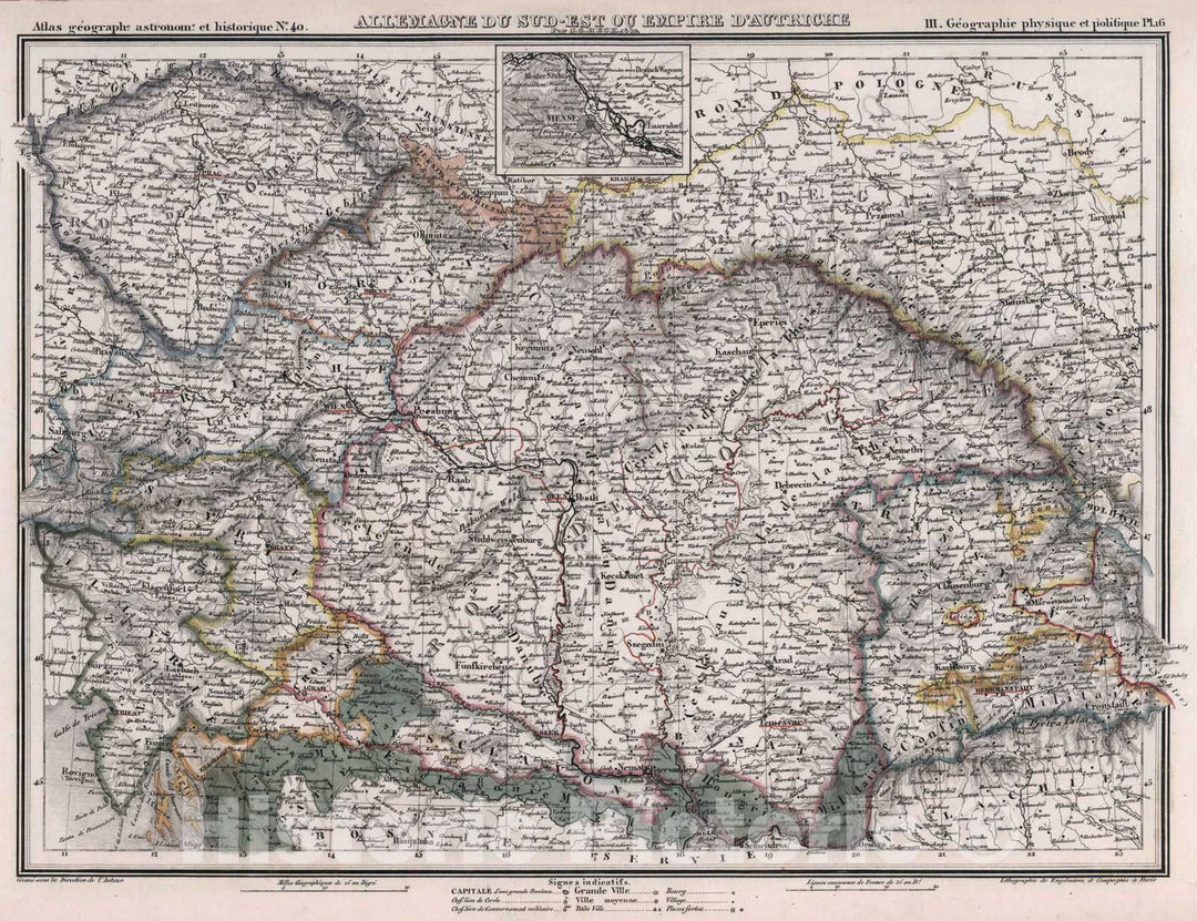 Historic Map : Austria, 1834 40. Allemagne du Sud-Est du Empire d'Autriche. , Vintage Wall Art