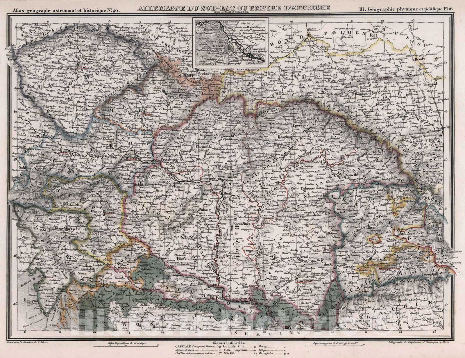 Historic Map : Austria, 1834 40. Allemagne du Sud-Est du Empire d'Autriche. , Vintage Wall Art