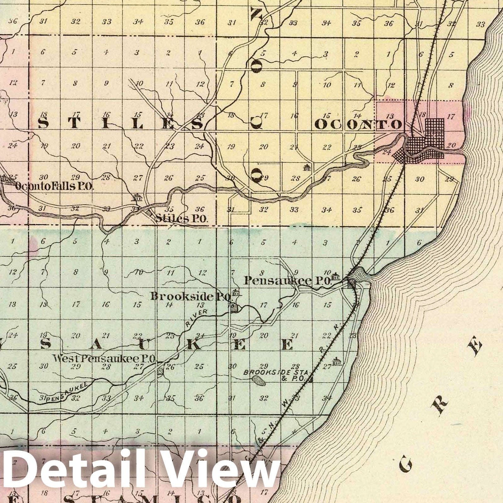 Oconto County (southern part), Wisconsin - Geologic Map, 1878