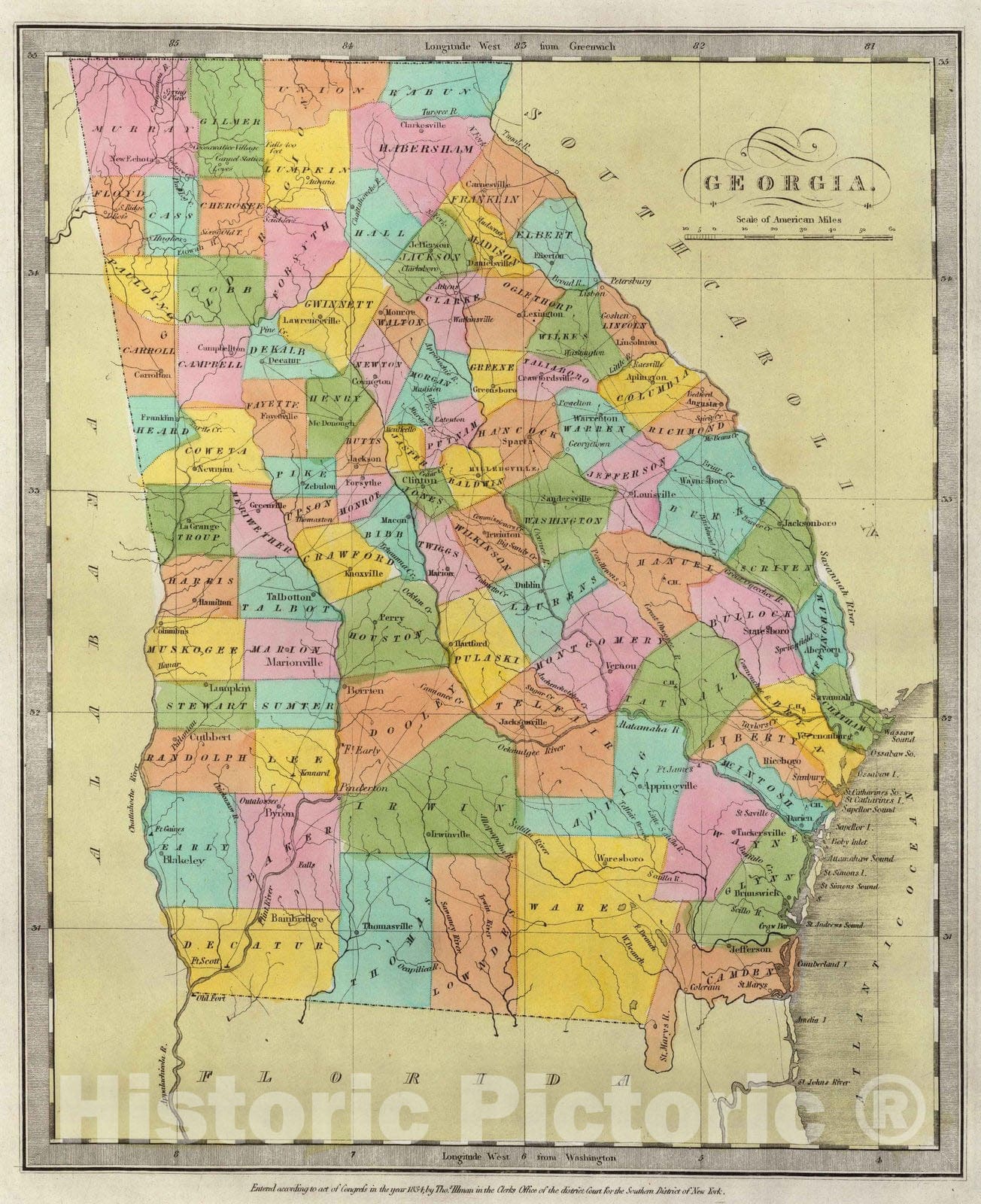 Historic Map : 1835 Georgia : Vintage Wall Art