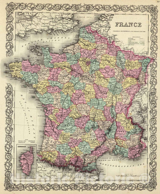Historic Map : 1856 France : Vintage Wall Art