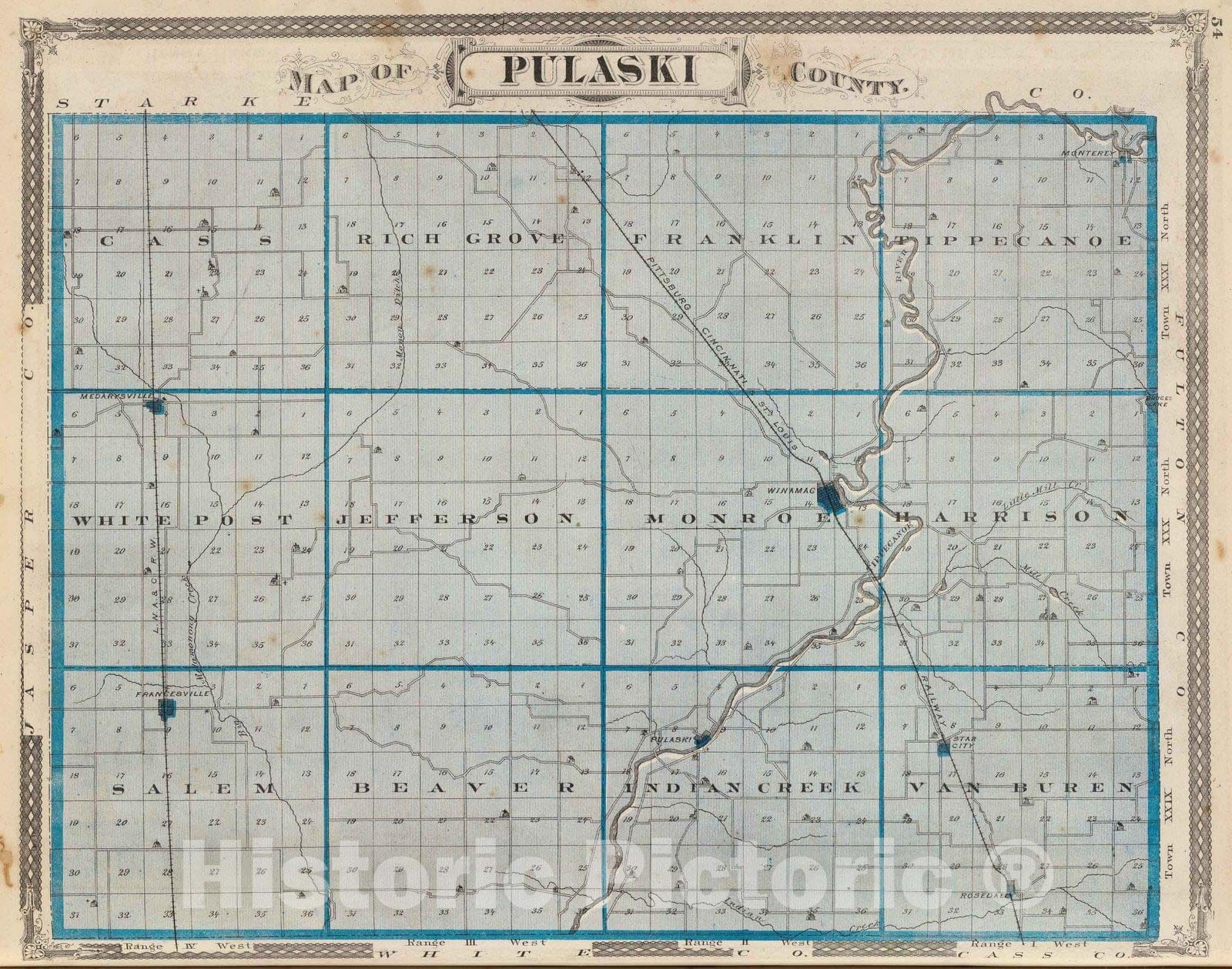 Historic Map : 1876 Map of Pulaski County. - Vintage Wall Art