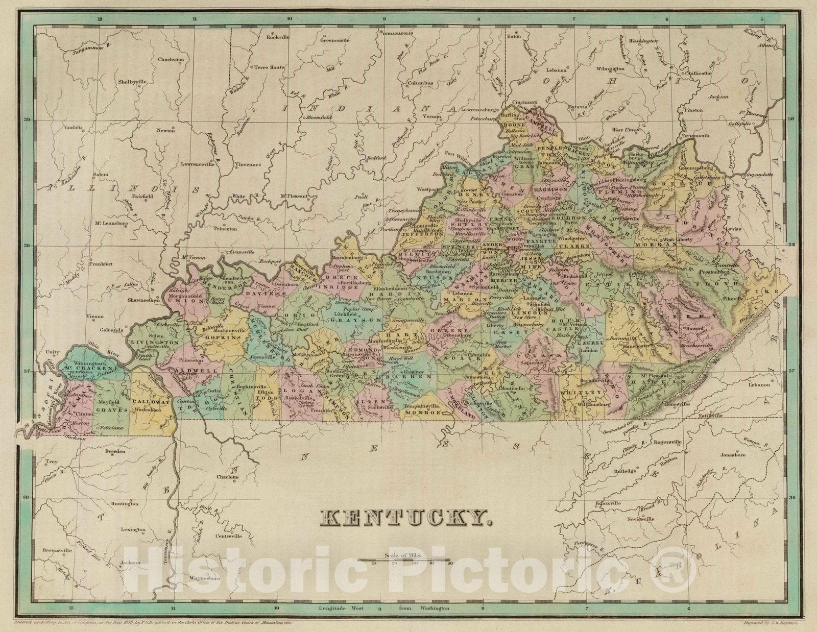 Historic Map : National Atlas - 1838 Kentucky. - Vintage Wall Art