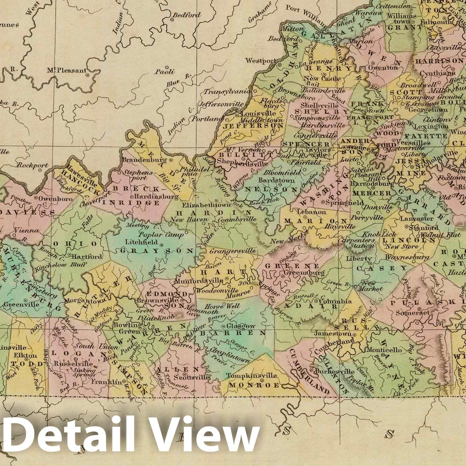 Kentucky, 1838 - Historical Map Print from Bradford's Illustrated Atlas
