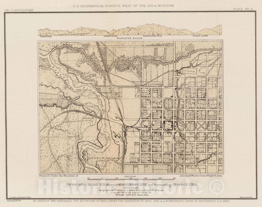 Historic Map - 1877 Topographical sketch, observatory site, Ogden, Utah, - Vintage Wall Art