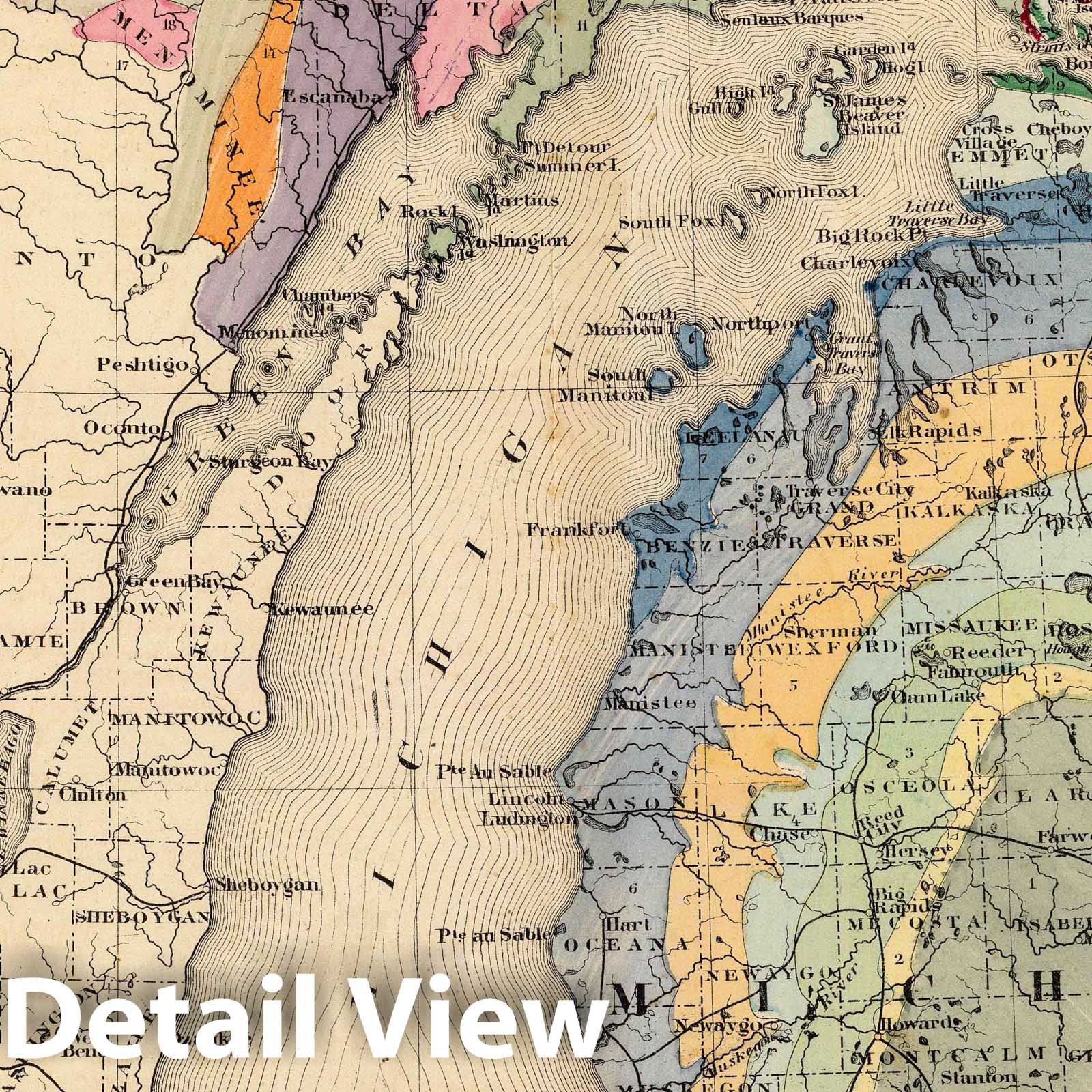 Michigan - Geological Map, 1873 - Historical Map Print