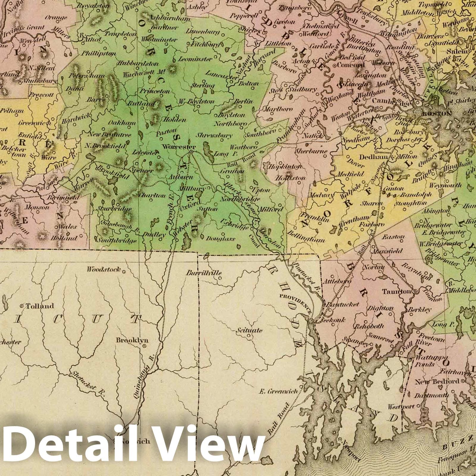 Massachusetts, 1838 - Historical Map Print from Bradford's Atlas