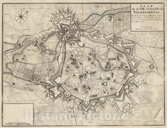 Historic Map : Valenciennes , France, 1709 68. Plan de la Ville et Citadelle de Valenciennes, France. 1709. , Vintage Wall Art