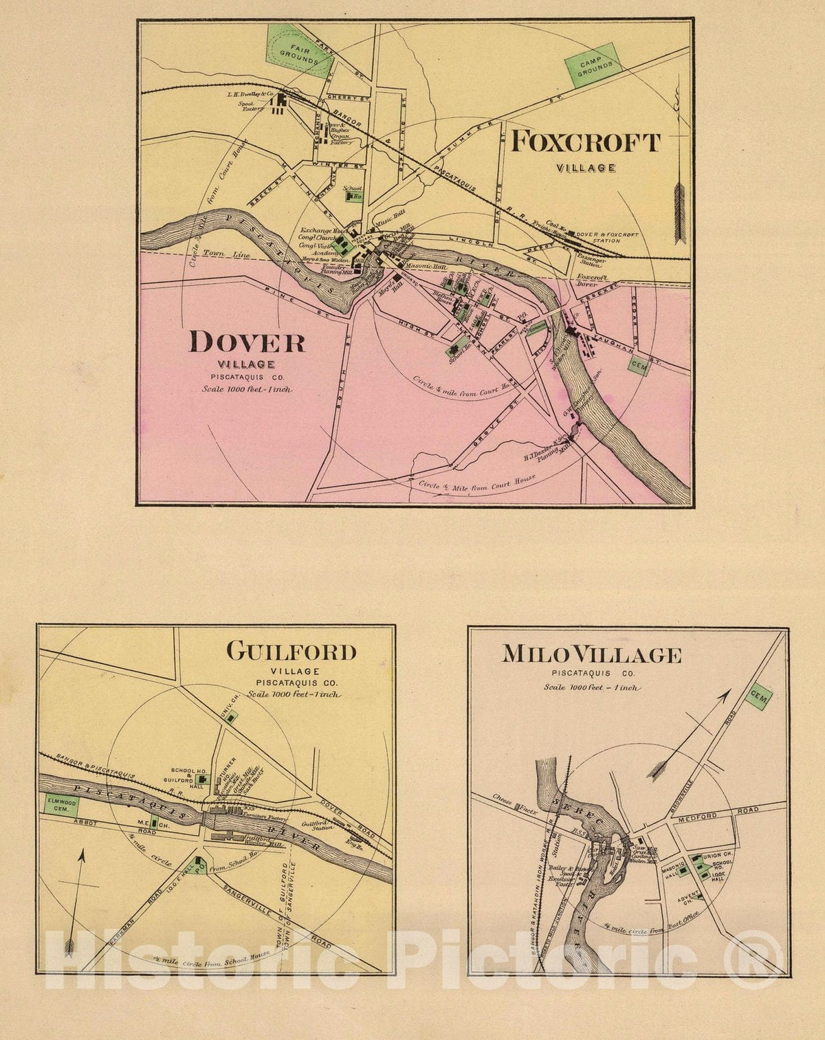 Historic Map : 1885 Foxcroft, Dover. - Vintage Wall Art