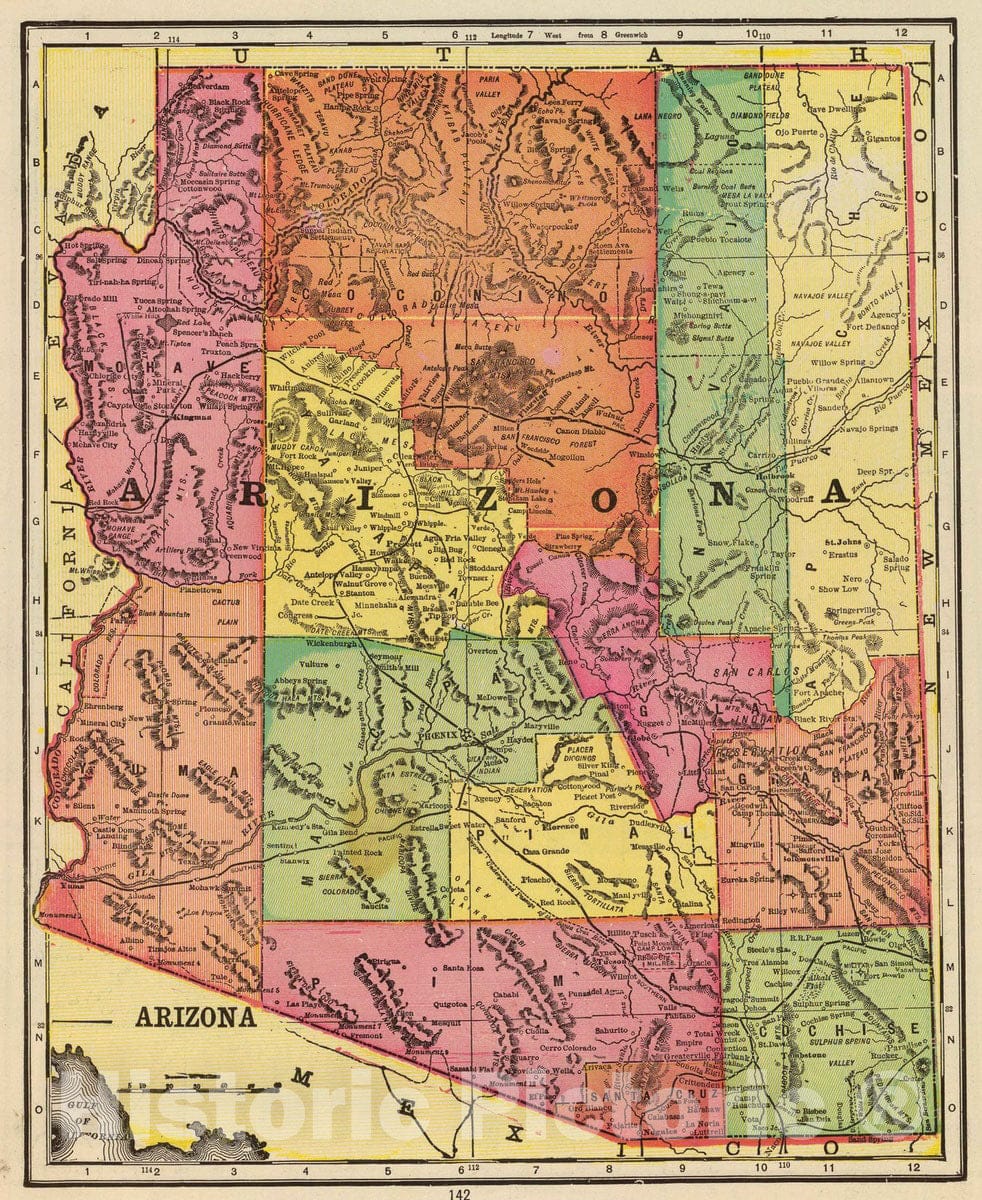 Historic Map : 1909 Arizona : Vintage Wall Art