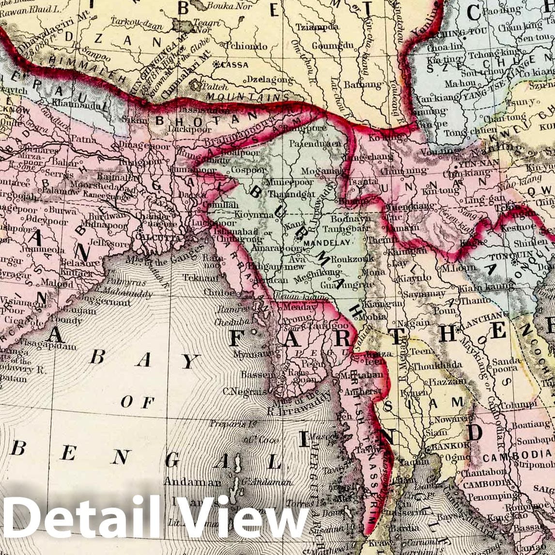 India, China, and Tibet - Railroad Map, 1874 - Historical Map Reproduction