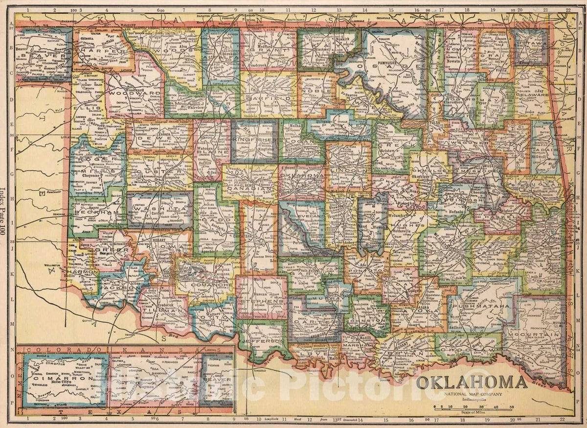 Historic Map : National Atlas - 1927 Oklahoma - Vintage Wall Art