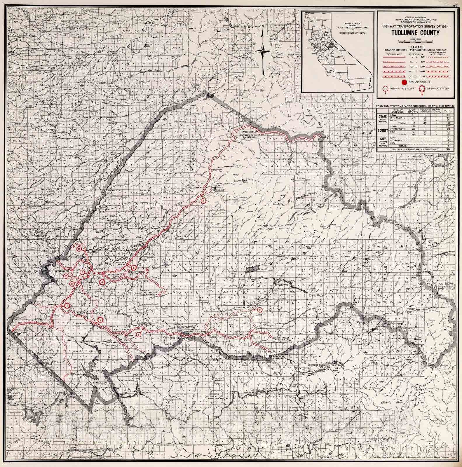Tuolumne County, California - Road Map, 1935