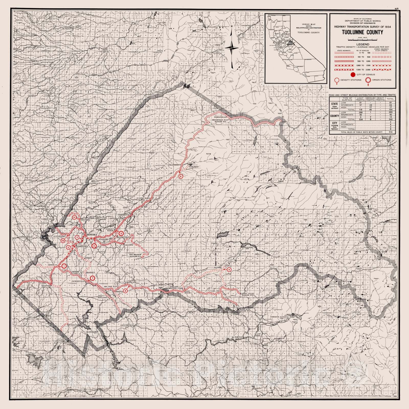 Historic Map : 1935 Tuolumne County. - Vintage Wall Art