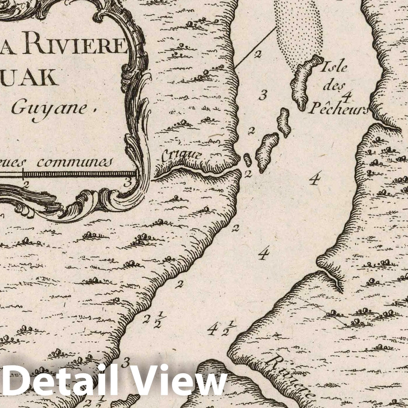 Historic Map : French Guiana, 1764 Entree de la Riviere d'Aprouak situee dans la Guyane , Vintage Wall Art