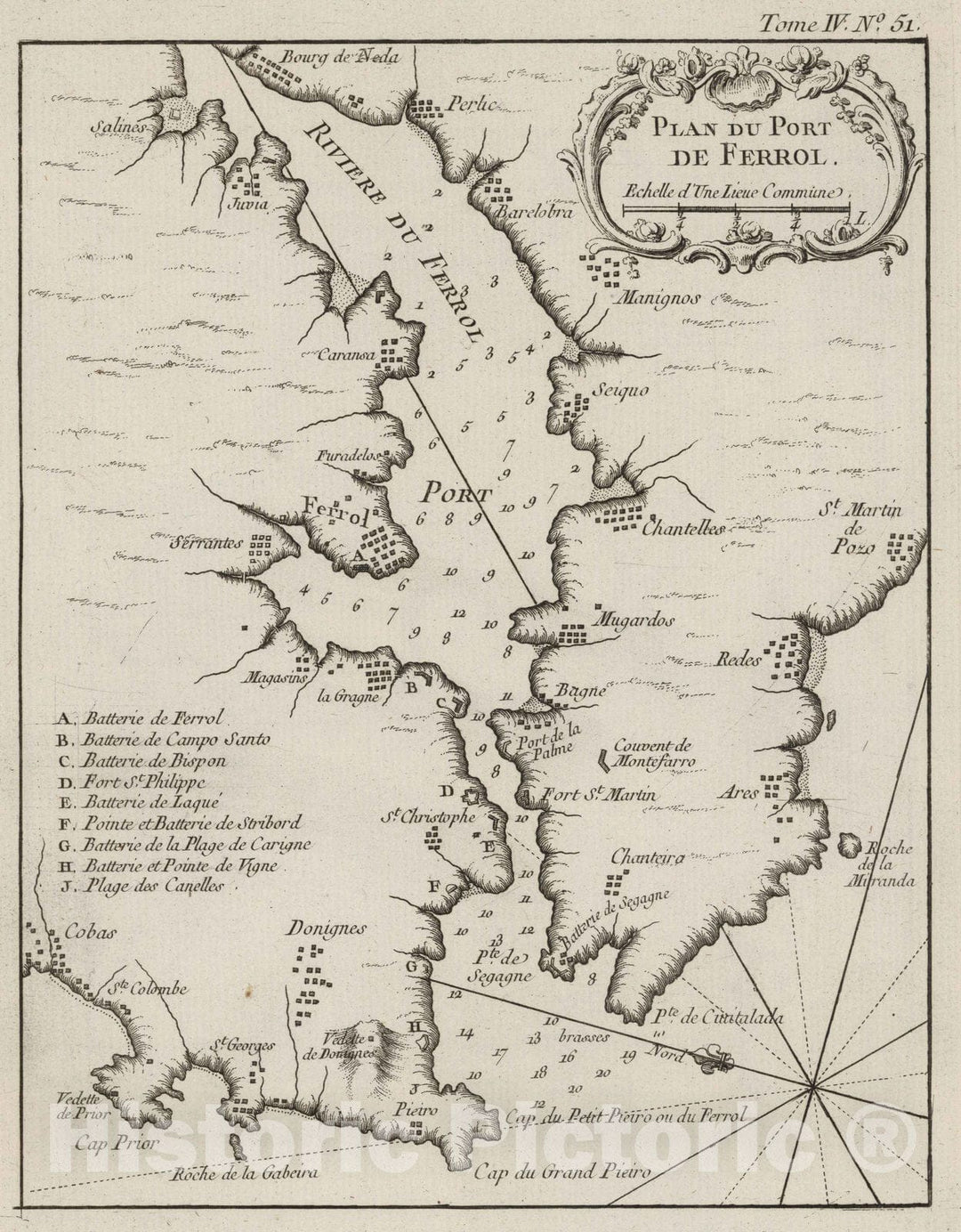 Historic Map : Spain, , Europe 1764 Plan du port de Ferrol , Vintage Wall Art