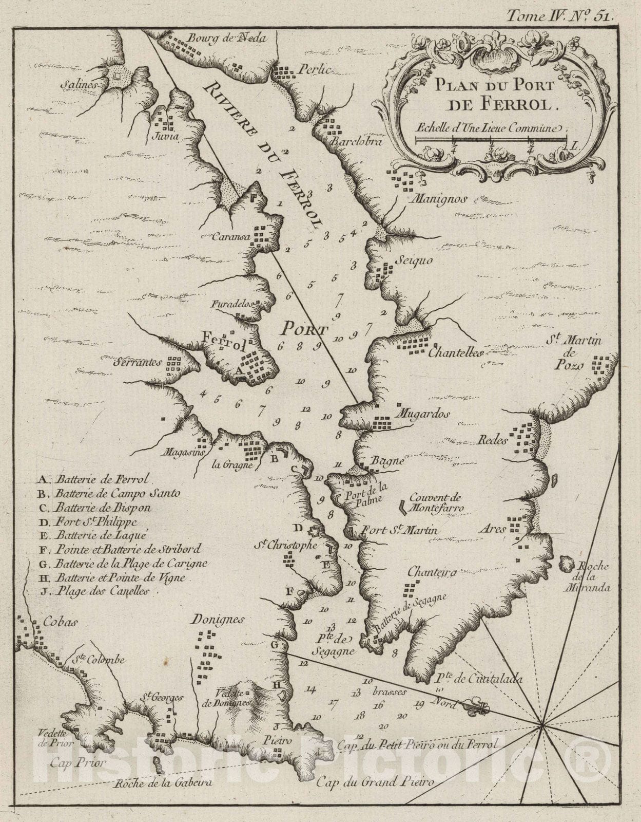 Historic Map : Spain, , Europe 1764 Plan du port de Ferrol , Vintage Wall Art
