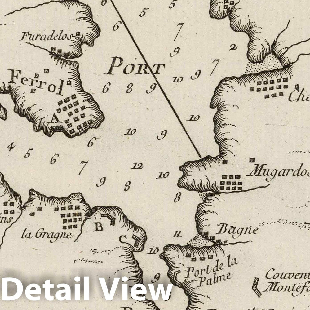 Historic Map : Spain, , Europe 1764 Plan du port de Ferrol , Vintage Wall Art