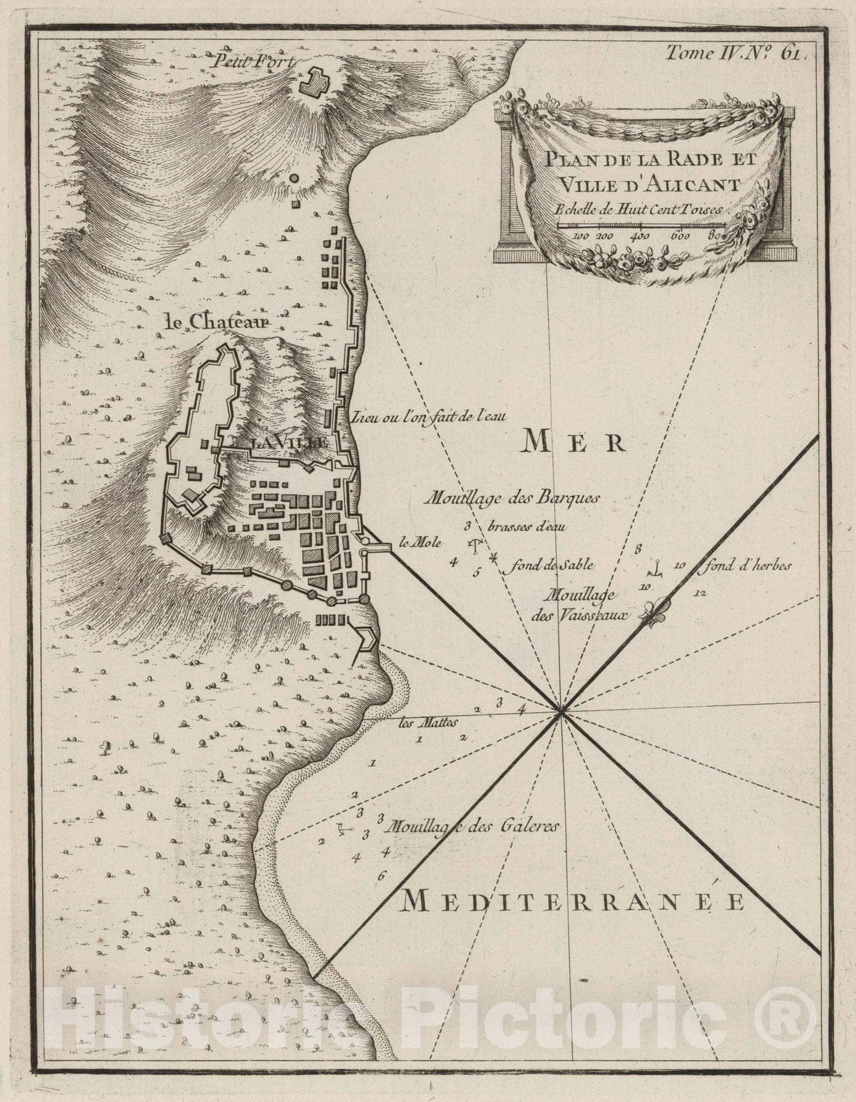 Historic Map : Spain, , Europe 1764 Plan de la rade et ville d'Alicant , Vintage Wall Art