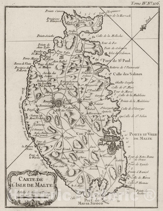 Historic Map : Malta, 1764 Carte de I'Lsle de Malta. , Vintage Wall Art