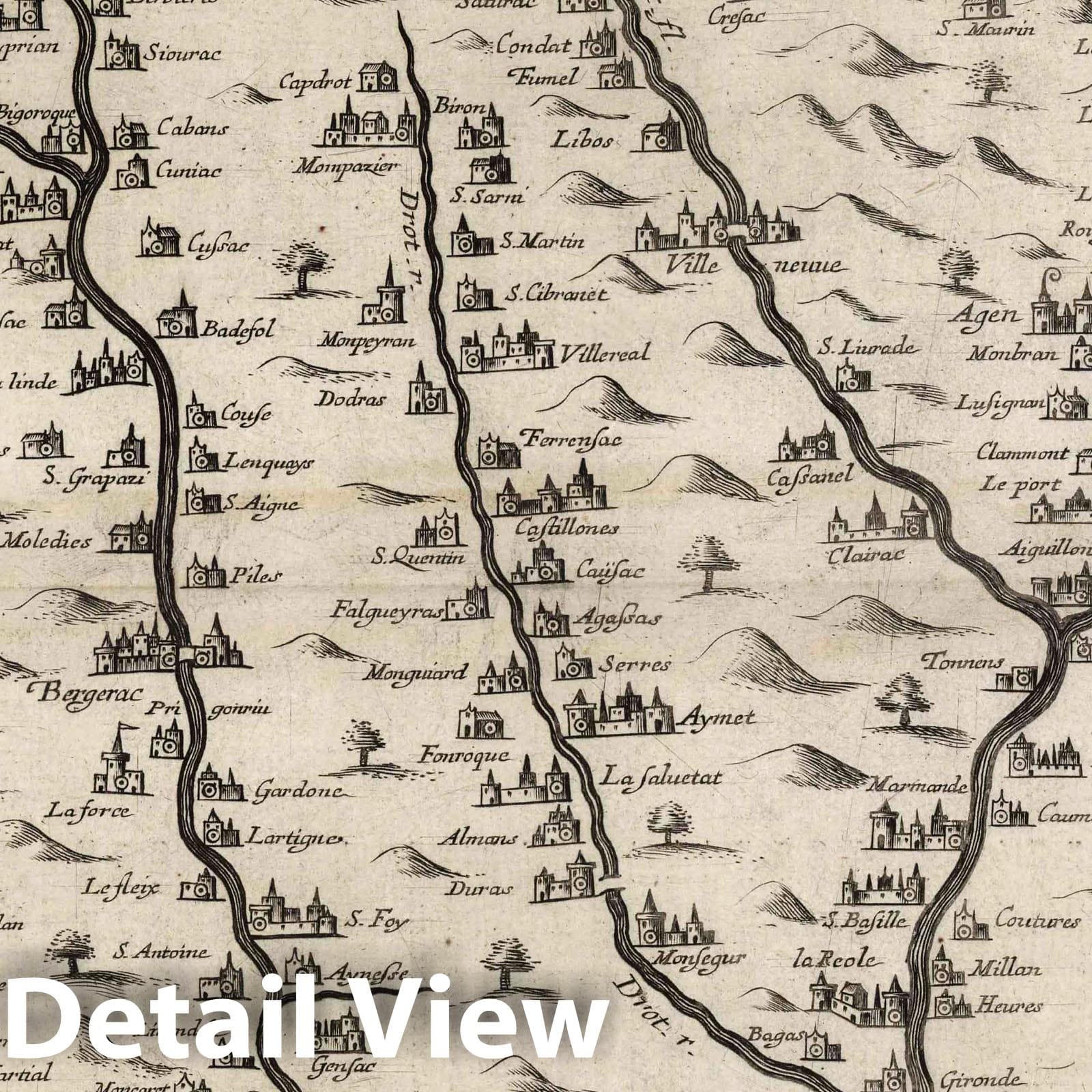 Garonne River (France) - Nautical Chart, 1628 - Historical Map Print