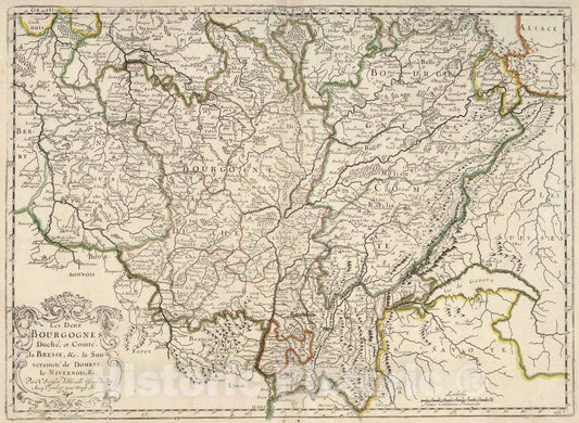 Historic Map : 1698 Two Burgundies, France. - Vintage Wall Art