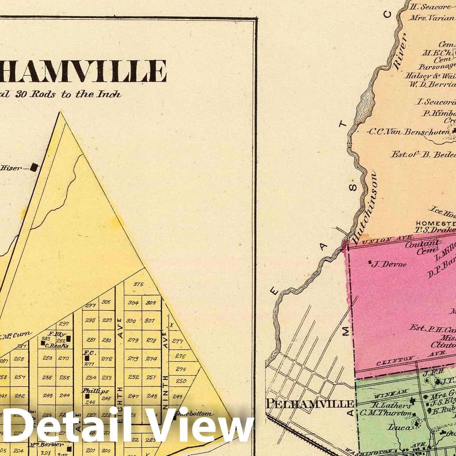 New Rochelle and Pelham, Westchester County, New York 1868 Historical Map Print