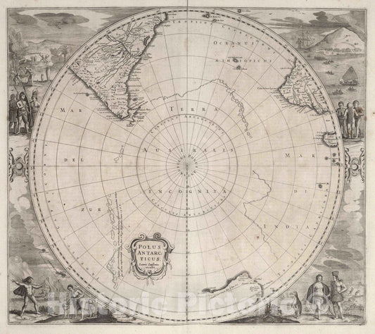 Historic Map : Chart Atlas - 1650 Polus Antarcticus. - Vintage Wall Art