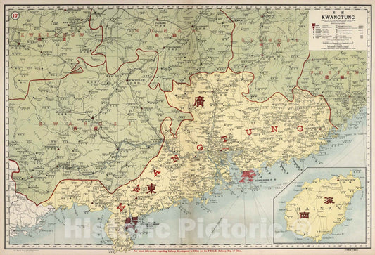 Historic Map : National Atlas - 1917 17. Kwangtung, China. - Vintage Wall Art