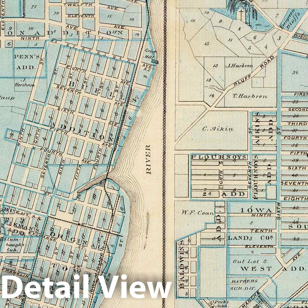 Lyons and Clinton, Clinton County, Iowa 1875 Historical Map Print