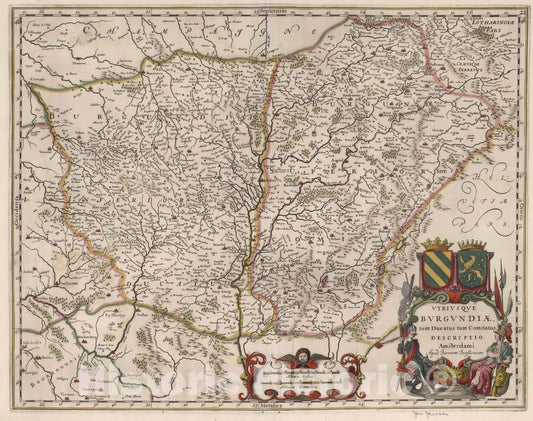 Historic Map : Burgundy , France 1682 Utriusque Burgundiae, tum Ducatus tum Comitatus, Descriptio. , Vintage Wall Art