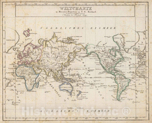 Historic Wall Map : 1822 Weltcharte. - Vintage Wall Art