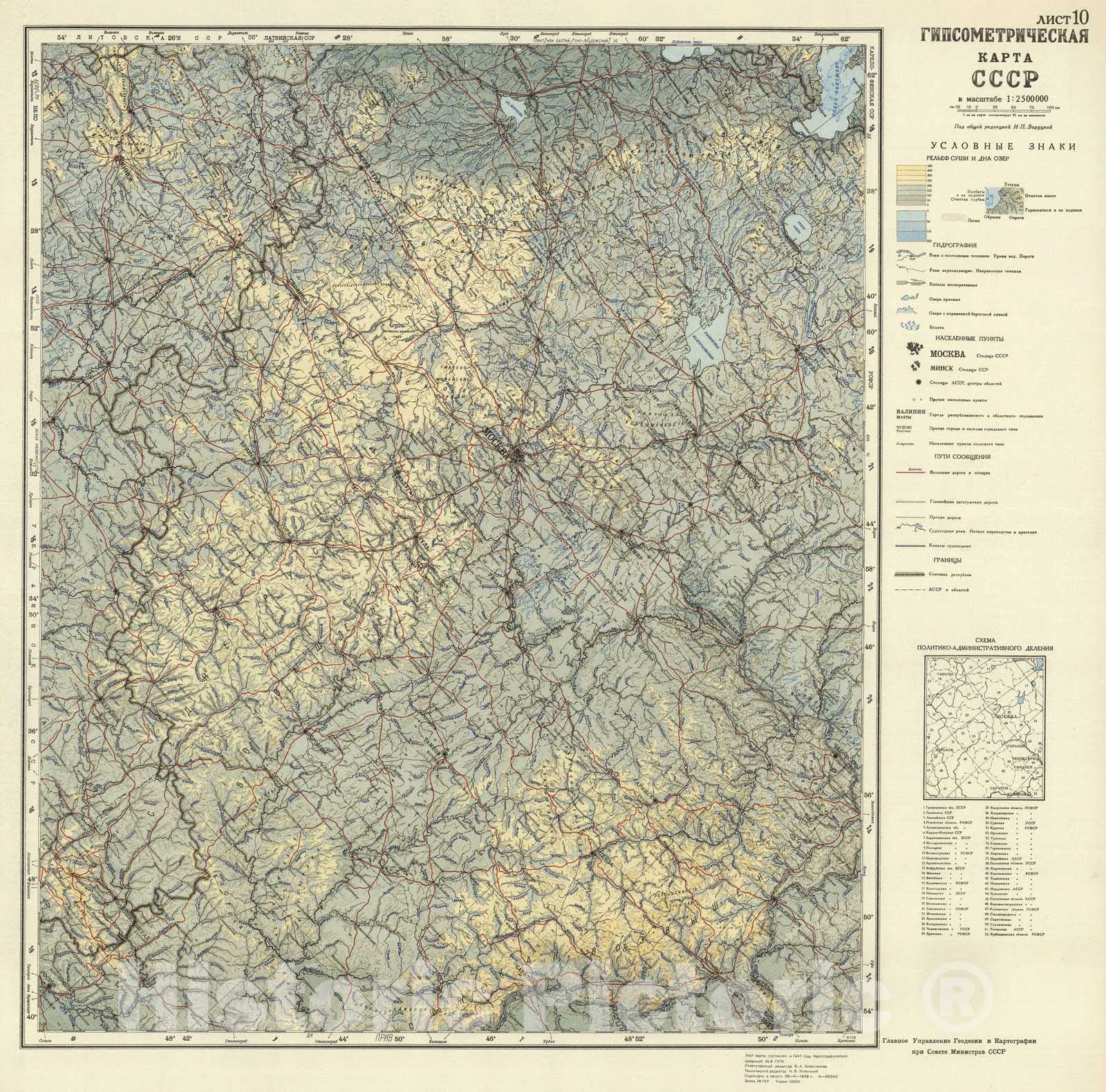 Historic Map : Russia, 1949 List 10: Gipsometricheskaia karta SSSR , Vintage Wall Art