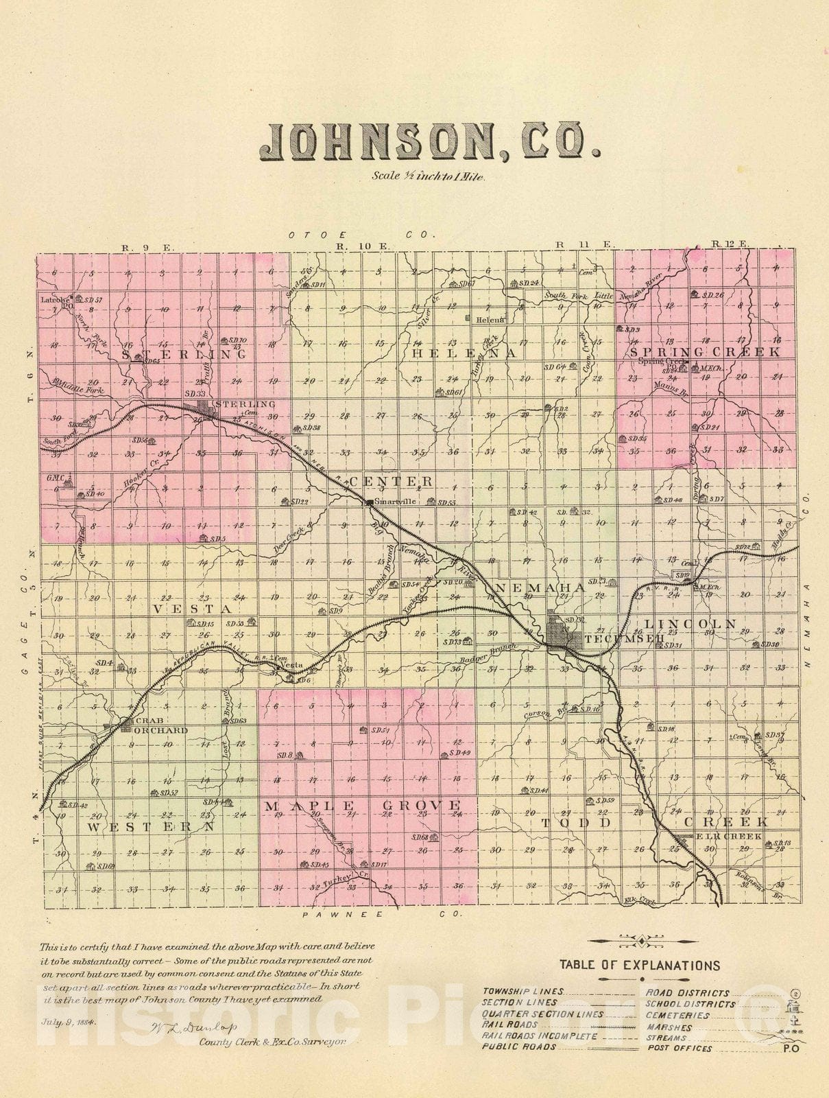 Historic Map : 1885 Johnson Co. - Vintage Wall Art